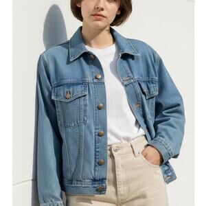 Vintage Womens Denim 🧥🔵👖Jacket SZ 8 Blue Jean Cropped 90s Distressed